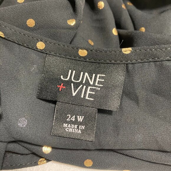 June + Vie Womens Blouse Wrap Top Black Gold Metallic Sheer Polka Dot 24W - Picture 6 of 11